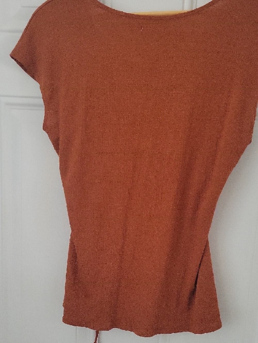 Max Studio Rust Drawstring Wrap-Front Cap Sleeve Top - Picture 3 of 3